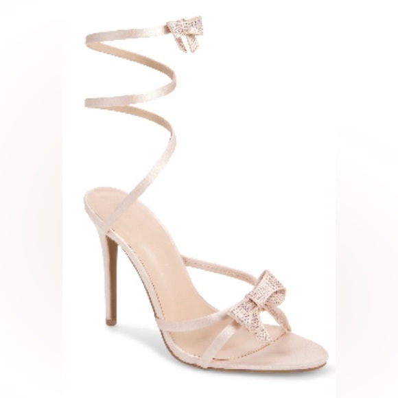 Wild Diva Shoes - Wild Diva Morris Rhinestone Bow Spiral Coil Wrap Block Heel Sandals Size 8 NIB